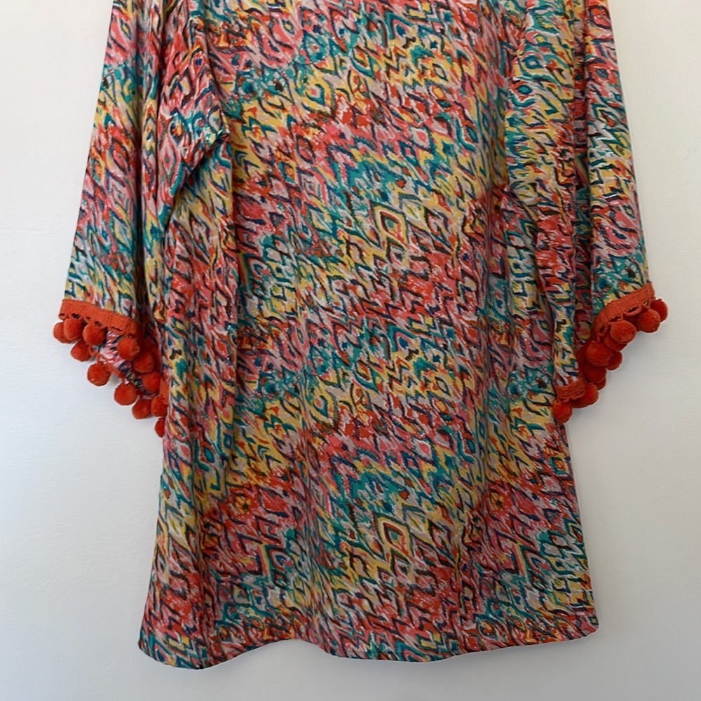 Anthropologie | Uncle Frank | Rainbow Multicolor Kimono Pom Pom Tunic Medium - Picture 8 of 10